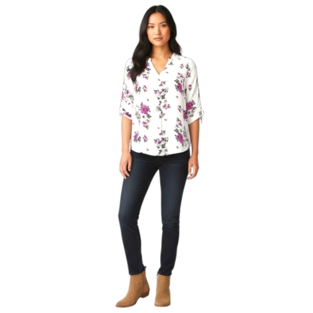 TORRID Size large v-neck tie -up longsleeve sheer floral Skull detail blouse - Picture 1 of 14